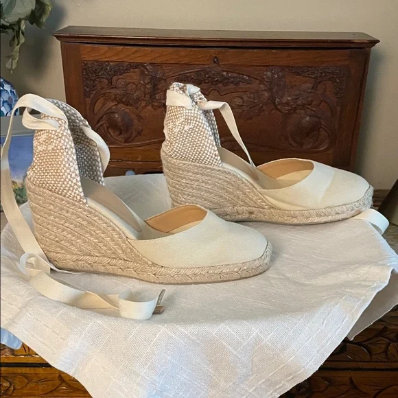Elegant Cream Espadrille Wedge Sandals EU 38 US 7.5 - Picture 7 of 15